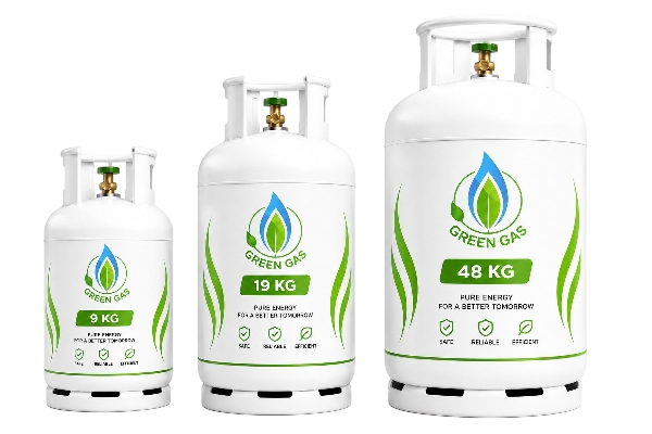 Green Gas branded 9kg, 19kg and 48kg LP gas cylinders